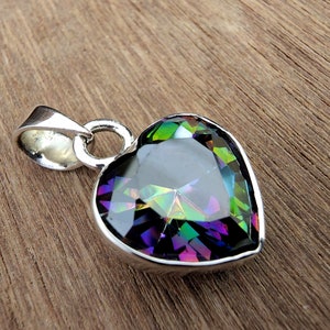 Mystic Topaz Pendant, Heart Shape Pendant, Yellow Gold Pendant, 925 Solid Sterling Silver Pendant, Personalized Gift Pendant, Women Pendant