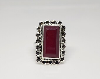 Bague en rubis rouge, bague en argent sterling massif 925, belle bague en rubis naturel avec pierres précieuses de coupe rectangle, bague cadeau de créateur, bague pour femme