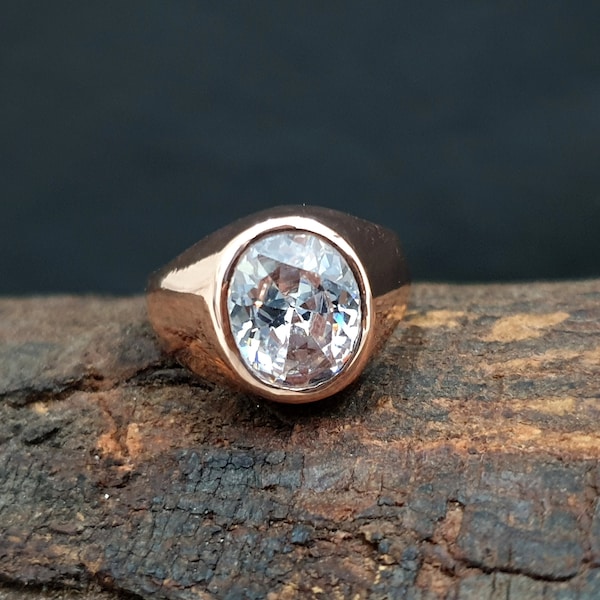 Zircon Ring White, 925 Solid Sterling Silver Ring, Rose Gold Finish, 22K Yellow Gold Fill, Women Men Ring, Gift Ring, Engraved Ring