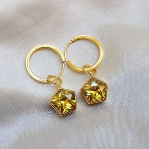 Citrine Hoop Earrings, 22k Gold Hoop Earrings, 925 Sterling Silver Hoop Earrings, Gift For Her, Yellow Gemstone Earrings, Minimalist Jewelry
