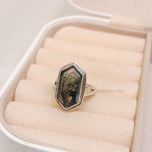 Moss Agate Ring, 925 Sterling Silver Ring, Statement Ring, Handmade Ring, Gift for Her, Women Ring, Yellow Gold Ring