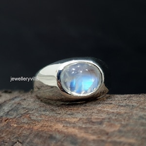 Natural Moonstone Ring, 925 Solid Sterling Silver Ring, Gift Ring, Oval Cabochon Gemstone Ring, 22K Yellow Gold Ring, Men Ring, Women Ring