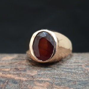 Hessonite Garnet Ring, 925 Solid Sterling Silver, Oval Cut Natural Hessonite Garnet Gemstone Ring, Rose Gold, 22K Yellow Gold Fill Ring