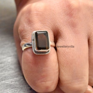 Smoky Quartz Ring, 925 Solid Sterling Silver Ring, Women Ring, Gift Ring, Handmade Ring, Brown Smoky Quartz Ring, Yellow Gold Ring