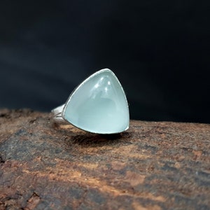 Chalcedony Ring Triangle, 925 Solid Sterling Silver Ring, Natural Aqua Chalcedony Gemstone, Rose Gold, 22K Yellow Gold Fill Ring