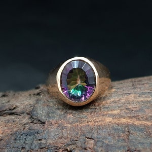 Mystic Topaz Signet Ring, 925 Solid Sterling Silver Ring, Oval Mystic Topaz Gemstone Ring, Yellow Gold Ring, Gift Ring, Women Ring, Men Ring