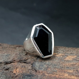 Black Onyx Signet Ring, 925 Sterling Silver Coffin Ring, Mens Ring, 22K Gold Ring, Natural Coffin Black Gemstone Ring