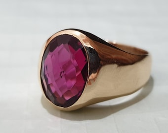 Pink Tourmaline Ring, Solid Sterling Silver Oval Tourmaline Gemstone Ring, Men's Ring, 22K Yellow Gold, Rose Gold Ring, Copper Ring Jewelry