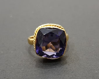 Purple Amethyst Ring Gold, 925 Solid Sterling Silver, 22K Yellow Gold Fill Ring, Amethyst Silver Ring, Purple Stone Ring, Handmade Ring