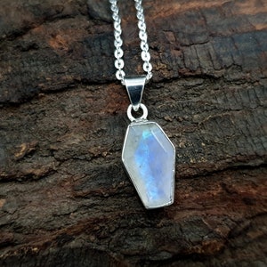 Moonstone Pendant, 925 Solid Sterling Silver Pendant, Natural Rainbow Moonstone Gemstone, Coffin Pendant, 22K Yellow Gold Fill Pendant