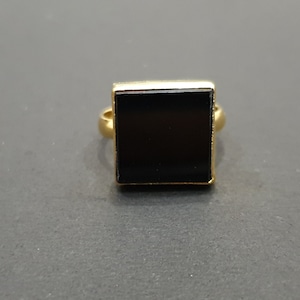 Black Onyx Ring Gold, 925 Solid Sterling Silver, 22K Yellow Gold Fill Ring, Natural Black Stone Ring, Handmade Ring, Square Cut Stone