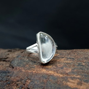 Clear Quartz Ring, Half Moon Ring, 925 Solid Sterling Silver, Crystal Clear Quartz Gemstone, Rose Gold, 22K Yellow Gold Fill Ring