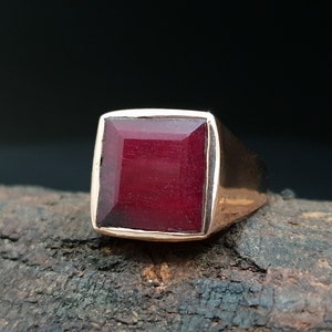 Ruby Ring Natural, Mens Ring, 925 Solid Sterling Silver Ring, Rose Gold Finish, 22K Yellow Gold Fill, Natural Square Cut Red Stone Ring