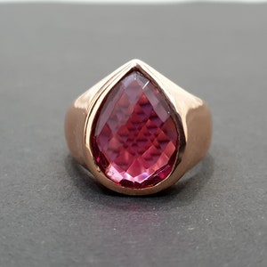 Turmalin Ring, 925 Massiv Sterling Silber, Birne Facettierter Rosa Turmalin Quarz Edelstein, Rose Gold Finish, 22K Goldfüllung, Rosa Stein Ring