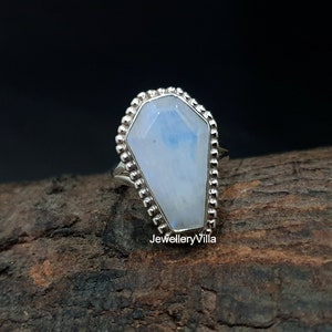 Coffin Ring, Natural Moonstone Ring, 925 Solid Sterling Silver, Coffin Shape Natural Moonstone Designer Gemstone Ring, Womens Coffin Ring