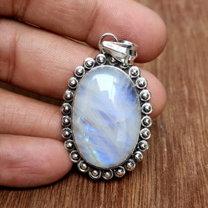 Designer Natural Moonstone Pendant, 925 Solid Sterling Silver Pendant, Oval Rainbow Moonstone Necklace Pendant, Gift Pendant Necklace