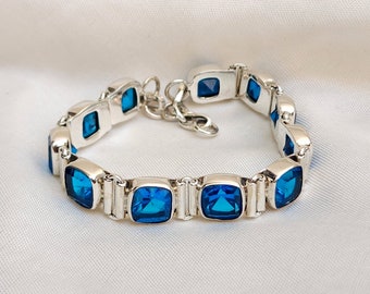 Blue Topaz Bracelet, 925 Sterling Silver Bracelet, Cushion Concave Blue Topaz Bracelet, Gift Bracelet, Topaz Jewelry, Yellow Gold Bracelet