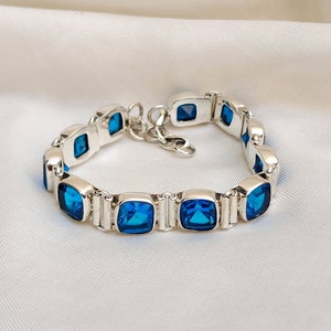 Blue Topaz Bracelet, 925 Sterling Silver Bracelet, Cushion Concave Blue Topaz Bracelet, Gift Bracelet, Topaz Jewelry, Yellow Gold Bracelet