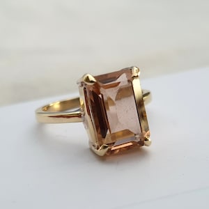 Morganite Ring Cushion, 925 Solid Sterling Silver, Cushion Cut Morganite Quartz Gemstone Ring, Rose Gold, 22K Yellow Gold Fill Ring