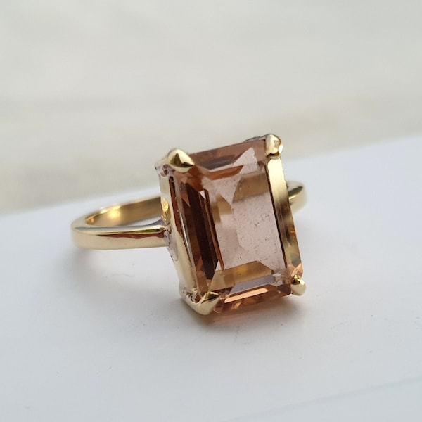 Morganite Ring Cushion, 925 Solid Sterling Silver, Cushion Cut Morganite Quartz Gemstone Ring, Rose Gold, 22K Yellow Gold Fill Ring