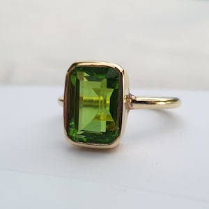 Peridot Ring, 925 Solid Sterling Silver, Beautiful Cushion Cut Green Peridot Quartz Gemstone, Rose Gold, 22K Yellow Gold Fill, Gift Ring