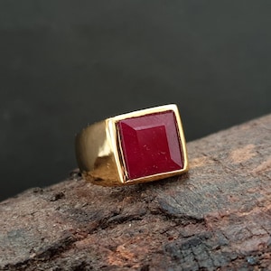 Natural Ruby Ring, 925 Solid Sterling Silver, Red Ruby Square Cut Gemstone Ring, Rose Gold, 22K Yellow Gold Fill, Gift Ring, Red Stone Ring