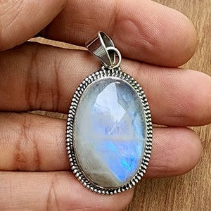 Großer Oval Mondstein Anhänger, 925 Massiv Sterling Silber Anhänger, Handgemachter Designer Anhänger Schmuck, Geschenk Anhänger Halskette
