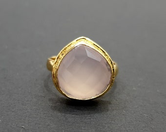 Rose Quartz Ring Gold, 925 Solid Sterling Silver, 22K Yellow Gold Fill Ring, Quartz Ring, Handmade Ring, Beautiful Gemstone Ring