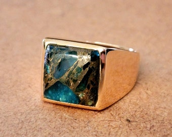 Tourmaline Copper Turquoise Ring, Copper Gemstone Ring, 925 Solid Sterling Silver Ring, Mens Ring, Women Ring, Gift Ring, Signet Ring