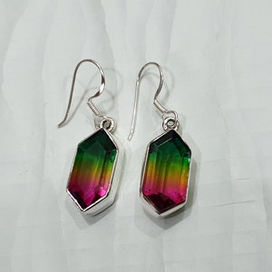 Tourmaline Earrings, 925 Solid Silver Earrings, Multi Color Tourmaline Quartz Gemstone, Rose Gold Earrings, 22K Gold Fill Earrings