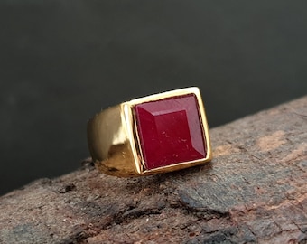Natural Ruby Ring, 925 Solid Sterling Silver, Red Ruby Square Cut Gemstone Ring, Rose Gold, 22K Yellow Gold Fill, Gift Ring, Red Stone Ring