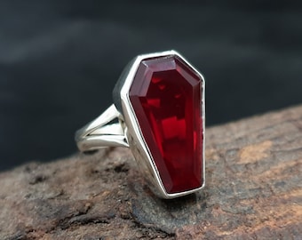 Roter Granat Ring, Sarg Ring, 925 Massiv Sterling Silber, Sarg Form Roter Granat Edelstein Ring, Rotgold, 22k Gelbgold Fill