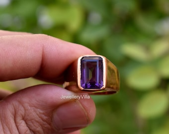 Amethyst Ring Mens, Cushion Cut Quartz Gemstone Ring, Purple Amethyst Ring. Women Ring, 925 Solid Sterling Silver Ring, Gift Silver Ring