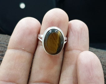Tigers Eye Ring, Natural Gemstone Ring, 925 Solid Silver Ring, Handmade Ring, Sterling Stacking Silver Ring, Gift Ring, Womens Ring