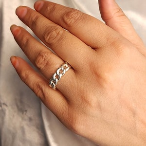 925 Silver Chain Ring, Cuban Link Ring, Sterling Silver Ring, Minimalist Ring, Gift Ring, 18K Gold Ring, Dainty Simple Ring, Unique Ring