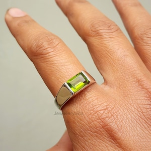 Groene peridoot zegelring, 925 sterlingzilveren ring, peridotkwarts edelsteenring, damesring, herenring, cadeauring, geelgouden ring