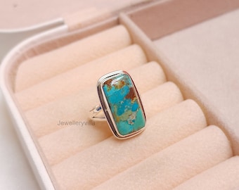 Turquoise Ring, 925 Sterling Silver Ring, Natural Rectangle
