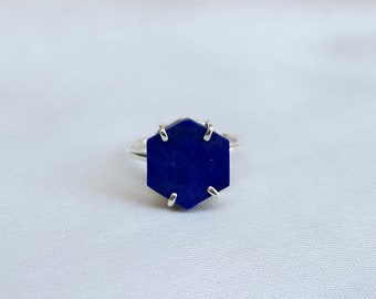 Lapis Lazuli Ring, 925 Sterling Silver Ring, Hexagon Lapis Gemstone Ring, Women Ring, Handmade Ring, Gift For Her