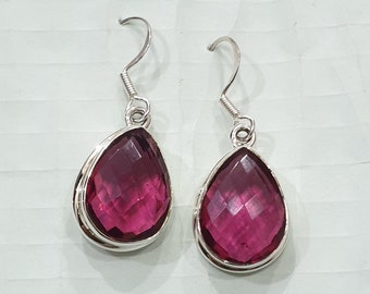 Pink Tourmaline Earrings, 925 Solid Silver Earrings, Pink Tourmaline Quartz Gemstone, Rose Gold, 22K Gold Fill Earrings, Gift for Her