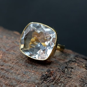 Clear Quartz Ring, 22K Yellow Gold Fill ring, 925 solid sterling silver ring, Crystal Quartz Gemstone Ring, Handmade Ring Jewelry