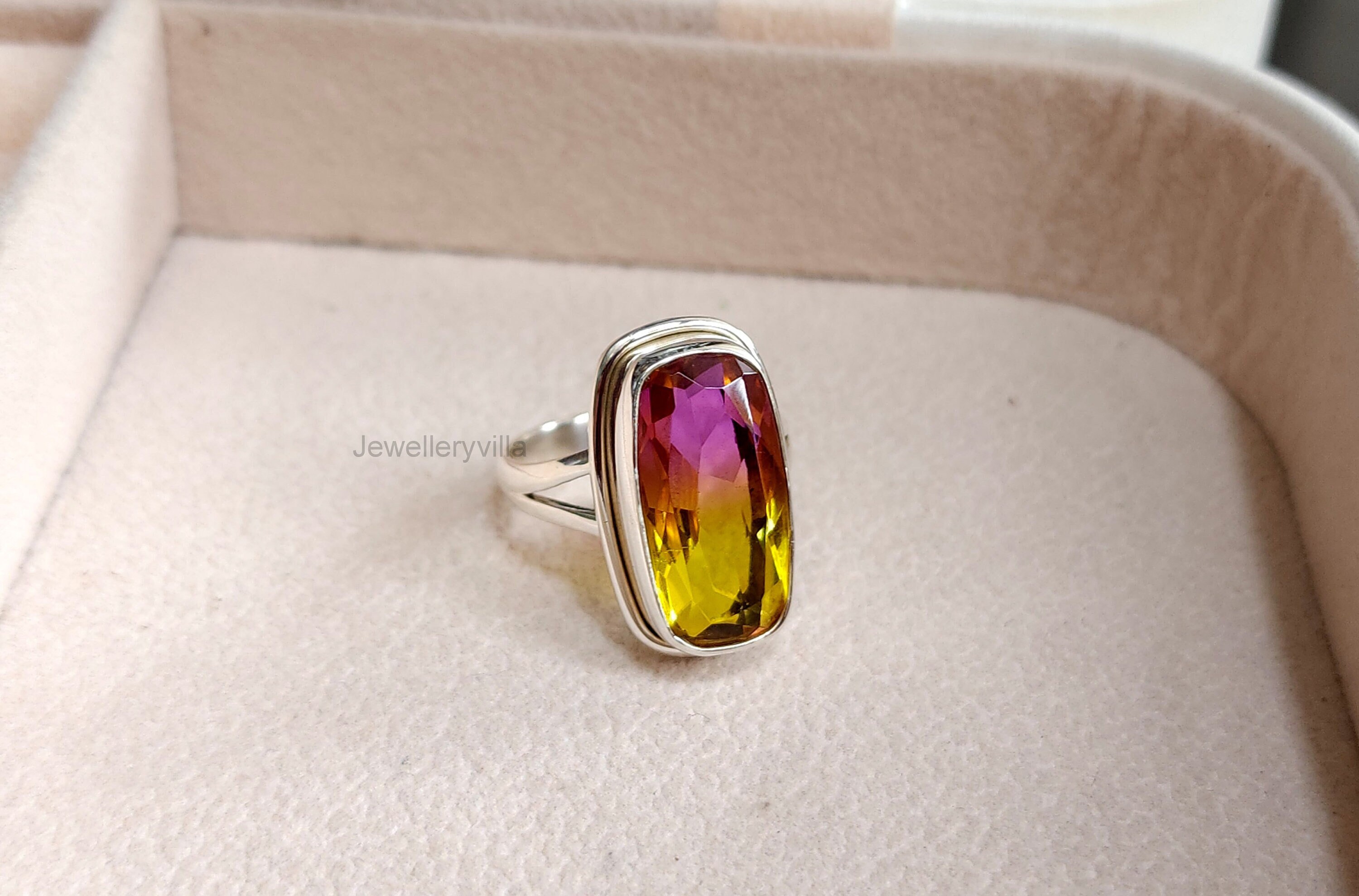 Ametrine Ring, Statement Handmade Ring, 925 Sterling Silver Ring, Women Ring, Multi Color Ametrine Quartz Gemstone Ring, Gift Ring for Her