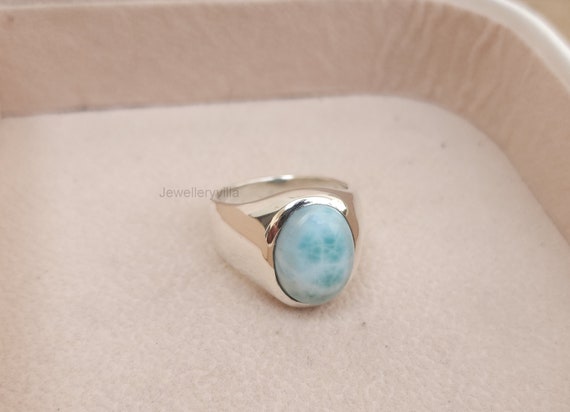 Natural Larimar Signet Ring, 925 Solid Sterling Silver Ring, Men Ring, Women Ring, Blue Oval Gemstone Ring, 22K Gold Ring, Gift Ring