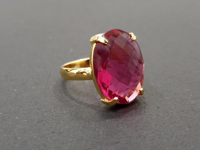 Pink Tourmaline Ring Gold 925 Solid Sterling Silver 22K image 2