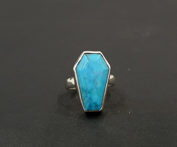 Turquoise Ring Magnesite, Coffin Shape Ring, 925 Solid Sterling Silver Ring, Magnesite Turquoise Gemstone, Rose Gold, 22K Gold Fill Ring