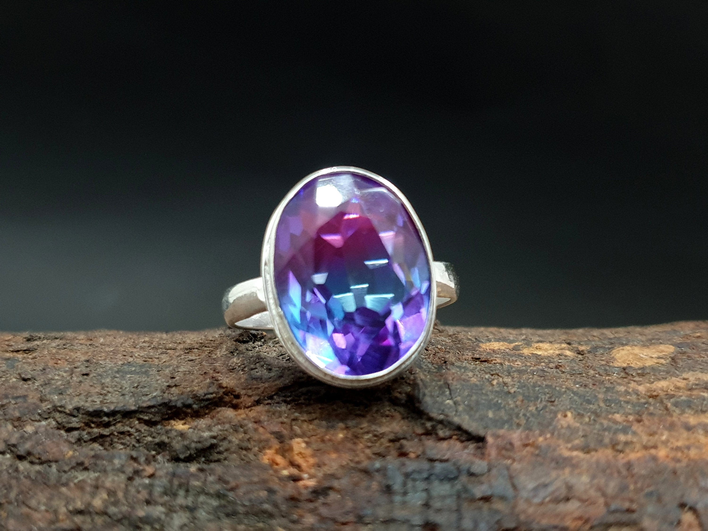 Anello in quarzo tormalina anguria in argento sterling 925, anello in