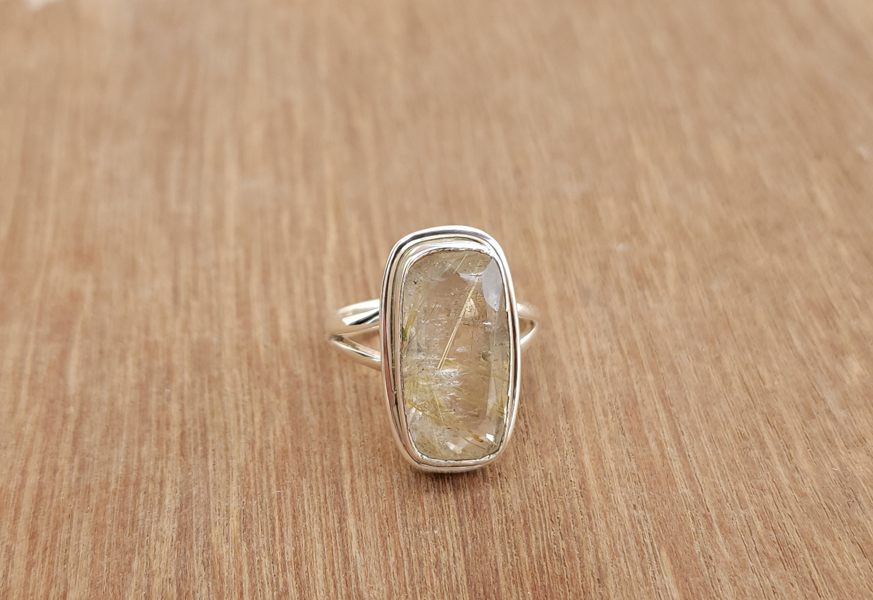 Golden Rutile 925 Silver Plated Handmade Jewelry Ring US Size 10.25 R-19525