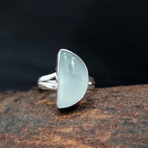 Chalcedony Ring, Half Moon Ring, 925 Solid Sterling Silver, Rose Gold, 22K Yellow Gold Fill Ring, Natural Aqua Chalcedony Gemstone