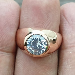 White Zircon Ring, 925 Solid Sterling Silver Ring, Rose Gold Finish, 22K Yellow Gold Fill, Gift Ring, Mens Gemstone Ring, Engraved Ring