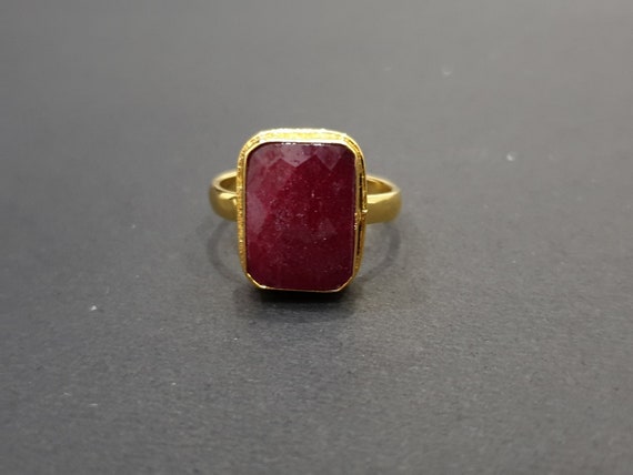 Bague Rubis Naturel & Or Jaune 14k - Taille 7 | 7 Pierres Ovales | Faite Main Thaïlande
