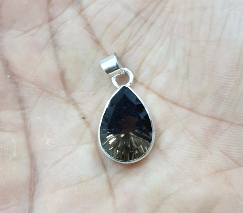 Ciondolo in quarzo fumé, ciondolo in argento massiccio 925, pietra preziosa in quarzo fumé taglio a pera, ciondolo riempito in oro giallo 22K, ciondolo regalo, ciondolo per collana immagine 2